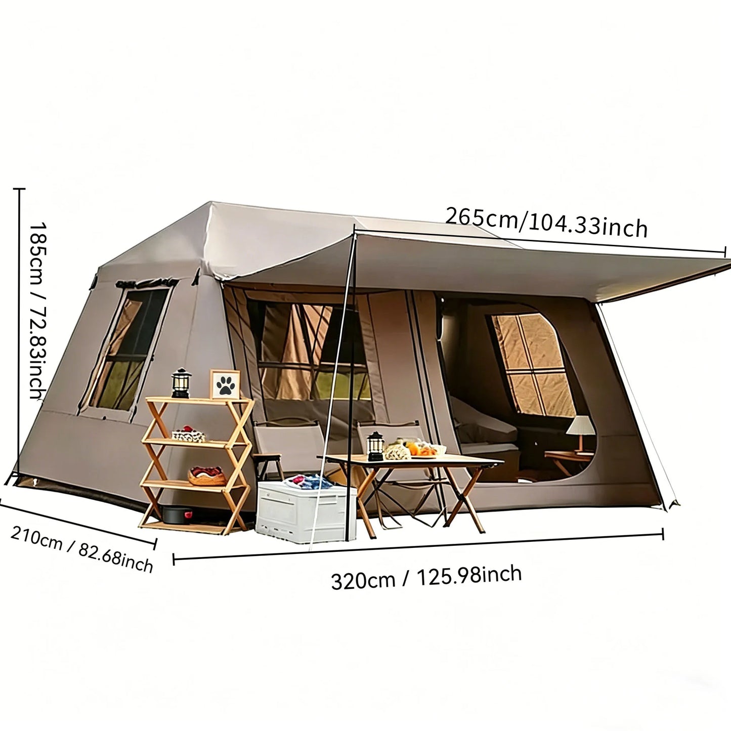 3-Second Fully Automatic Quick-Set Outdoor Camping Tent with Built-in Front Awning; Spacious Interior Ideal for Family Overnight Stays; All-Weather Protection Against Rain, Sun, and Mosquitoes; Well-Ventilated; Suitable for A