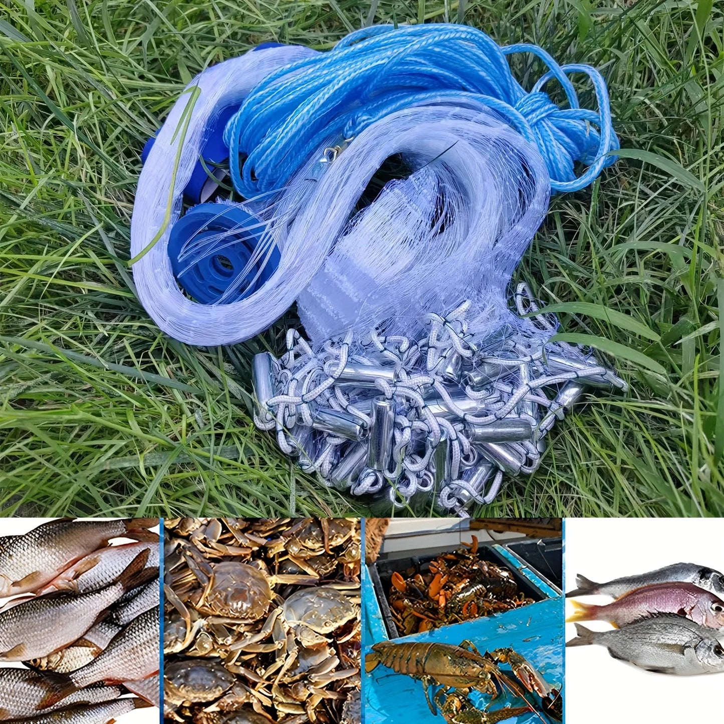 American Style Easy-Throw Fishing Cast Net, Durable Nylon Blend White Fishing Equipment, Handmade Sturdy Easy to Learn for Saltwater Freshwater All Fish Species，Christmas/Easter/Father's Day gifts
