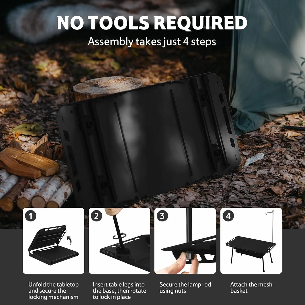 Naturehike H02 Adjustable Folding Camping Table With Storage