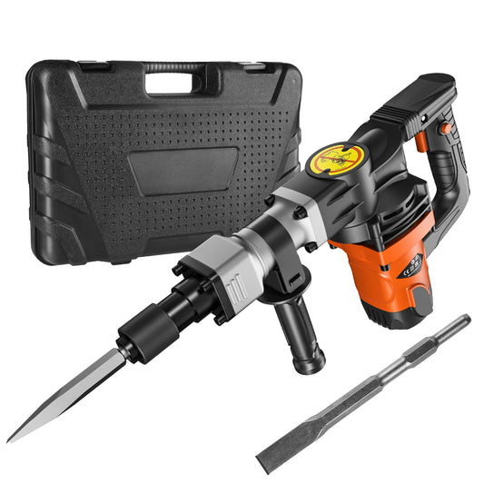 SucceBuy 1400W Demolition Jack Hammer Electric Jackhammer Heavy Duty 2900 BPM Concrete Breaker 2pcs Chisels Bits Chipping