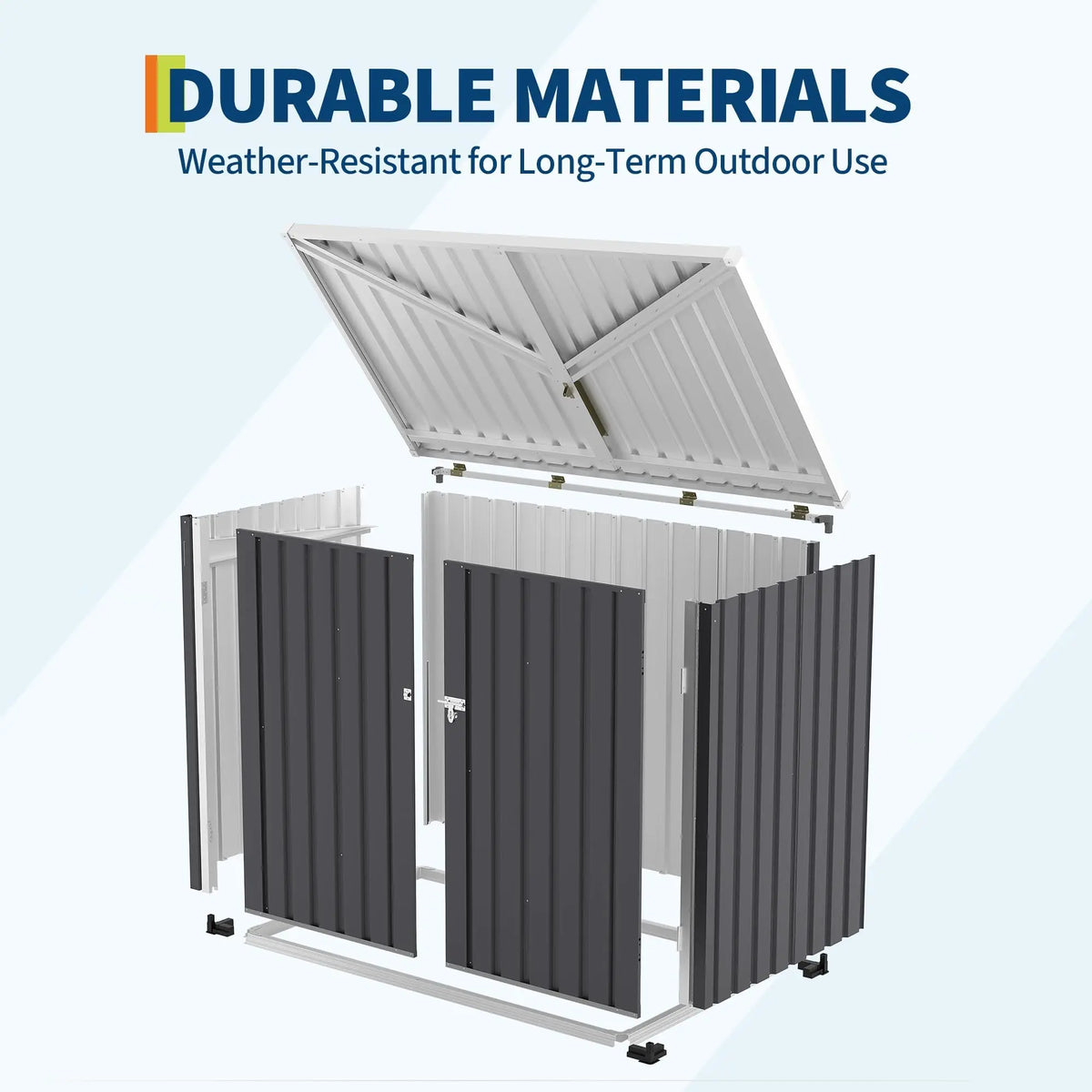 5.8 x 3.3 FT Outdoor Trash Storage Shed, 80 Cu Ft Galvanized Steel Garden Tool Cabinet With Sloped Roof, Latch & Gas Struts