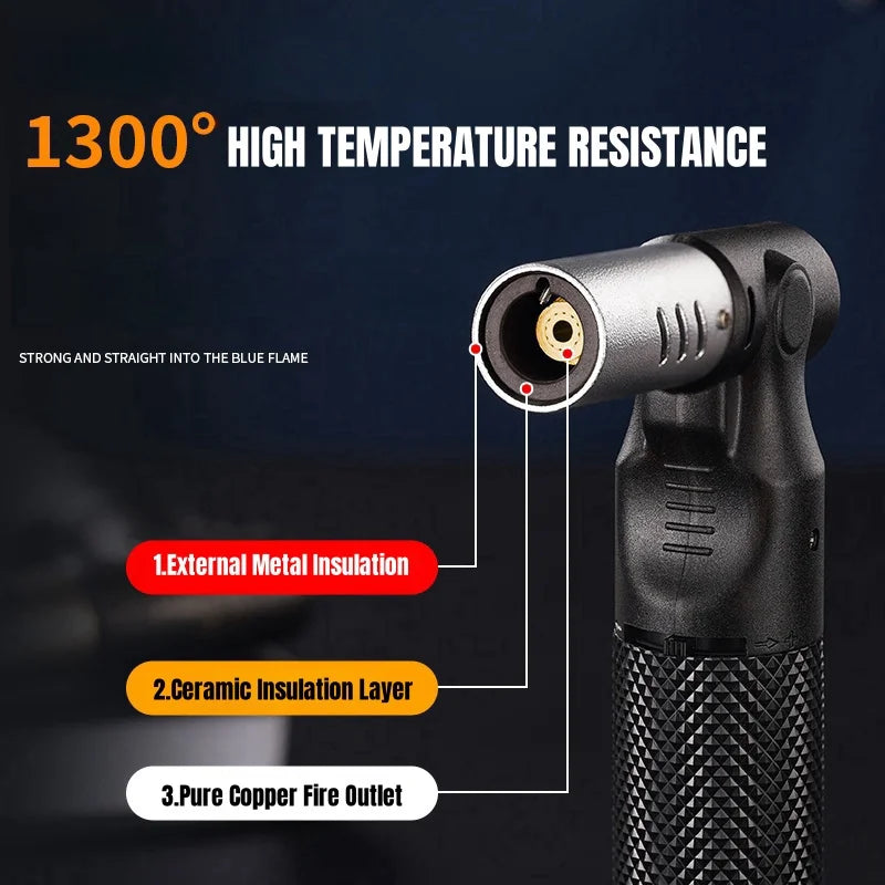Butane Torch Lighter Refillable Jet Flame Windproof Portable 1300° High Temp 360°Inverted Ignition Adjustable Flame BBQ Welding