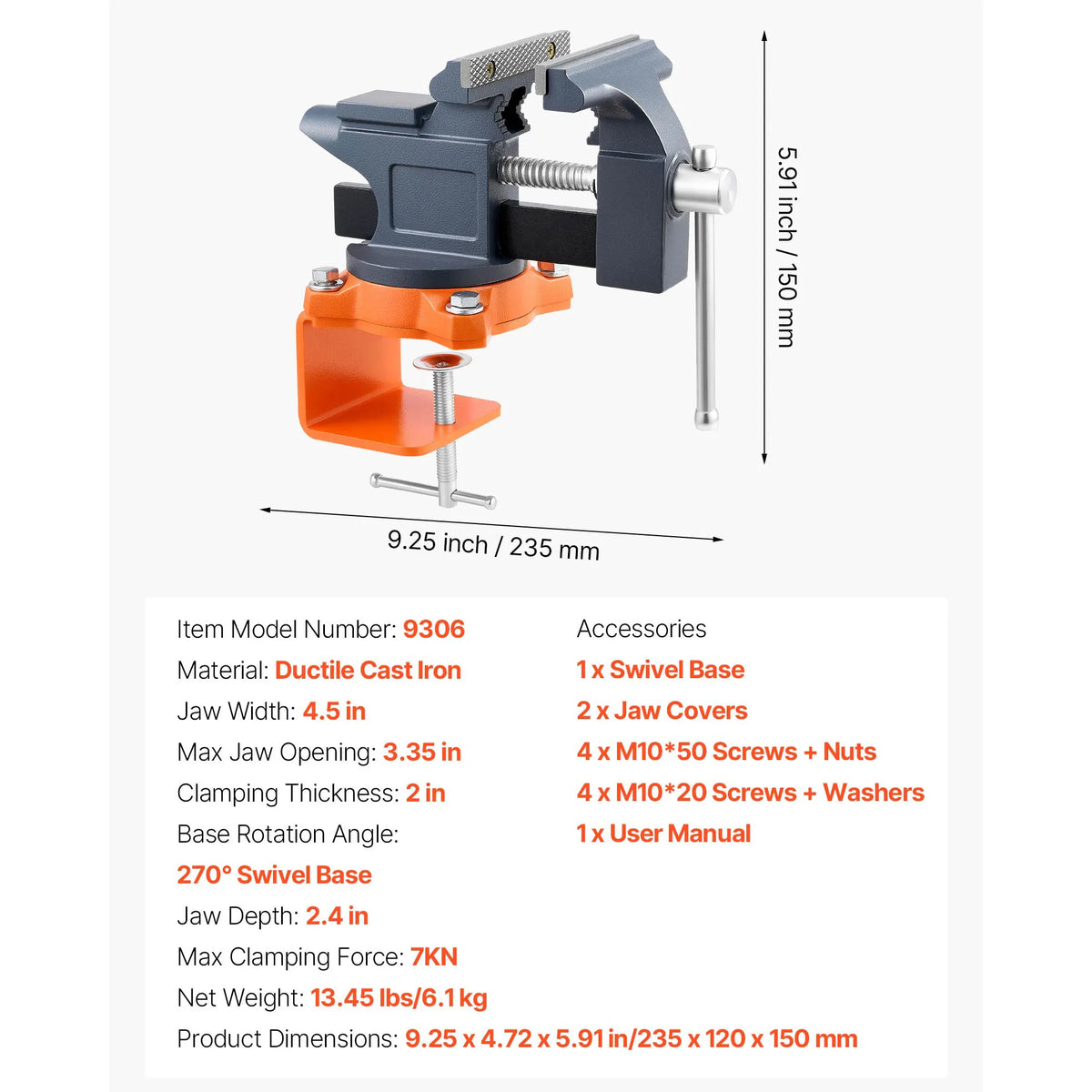 SucceBuy Swivel Bench Vise for Woodworking and Metalworking
