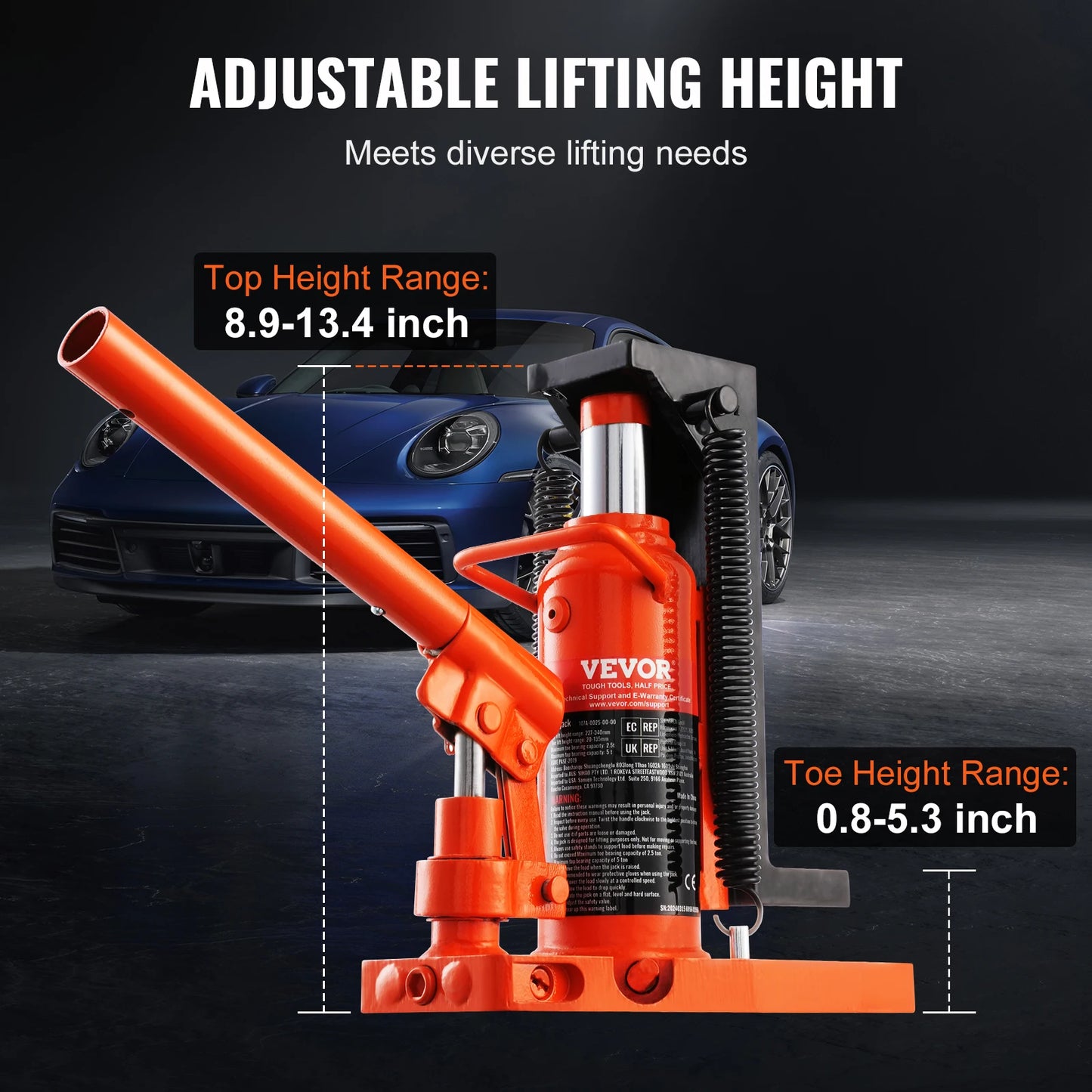 SucceBuy Hydraulic Toe Jack 2.5 Ton On Toe Toe Jack Lift 5 Ton Top Lift Capacity Machine Jack 0.8-5.3 in Toe Height 8.9-13.4 Top