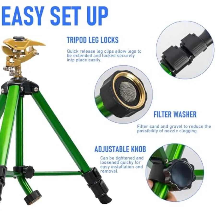 Pack Impact Sprinkler on Tripod Rotating Water Sprinklers for Yard Lawn and Garden Heavy Duty 360 Degree Irrigation Sprinkler w