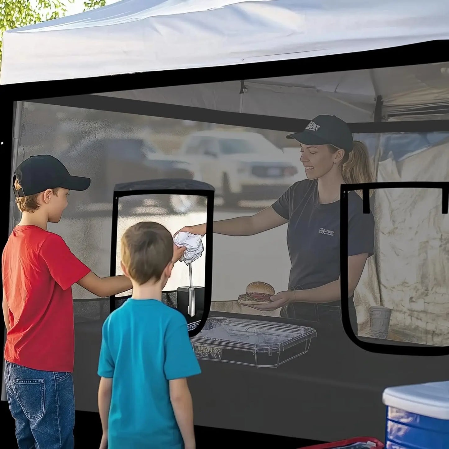 Pop Up Canopy Half Mesh Sidewall with Window 10x10Ft for Food Booth Commercial Vendor Shelter Mesh Enclosures, 4pcs, Customized