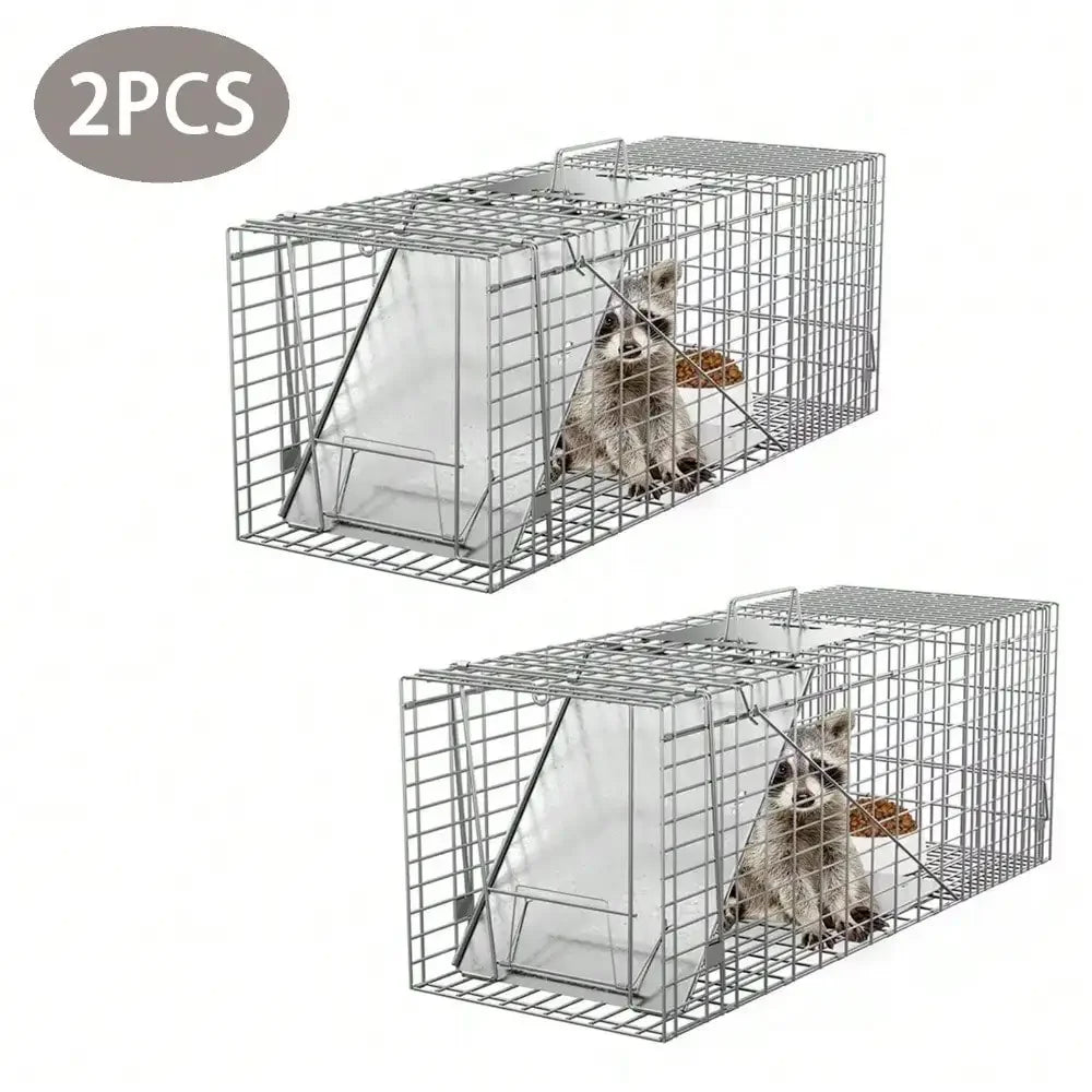 2X Live Animal Trap Cage 32" Steel Cage Raccoon Rat Cage w/Iron Door For Rodent