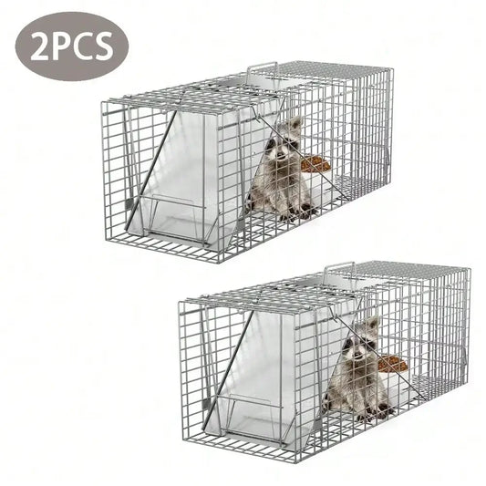 2X Live Animal Trap Cage 32" Steel Cage Raccoon Rat Cage w/Iron Door For Rodent