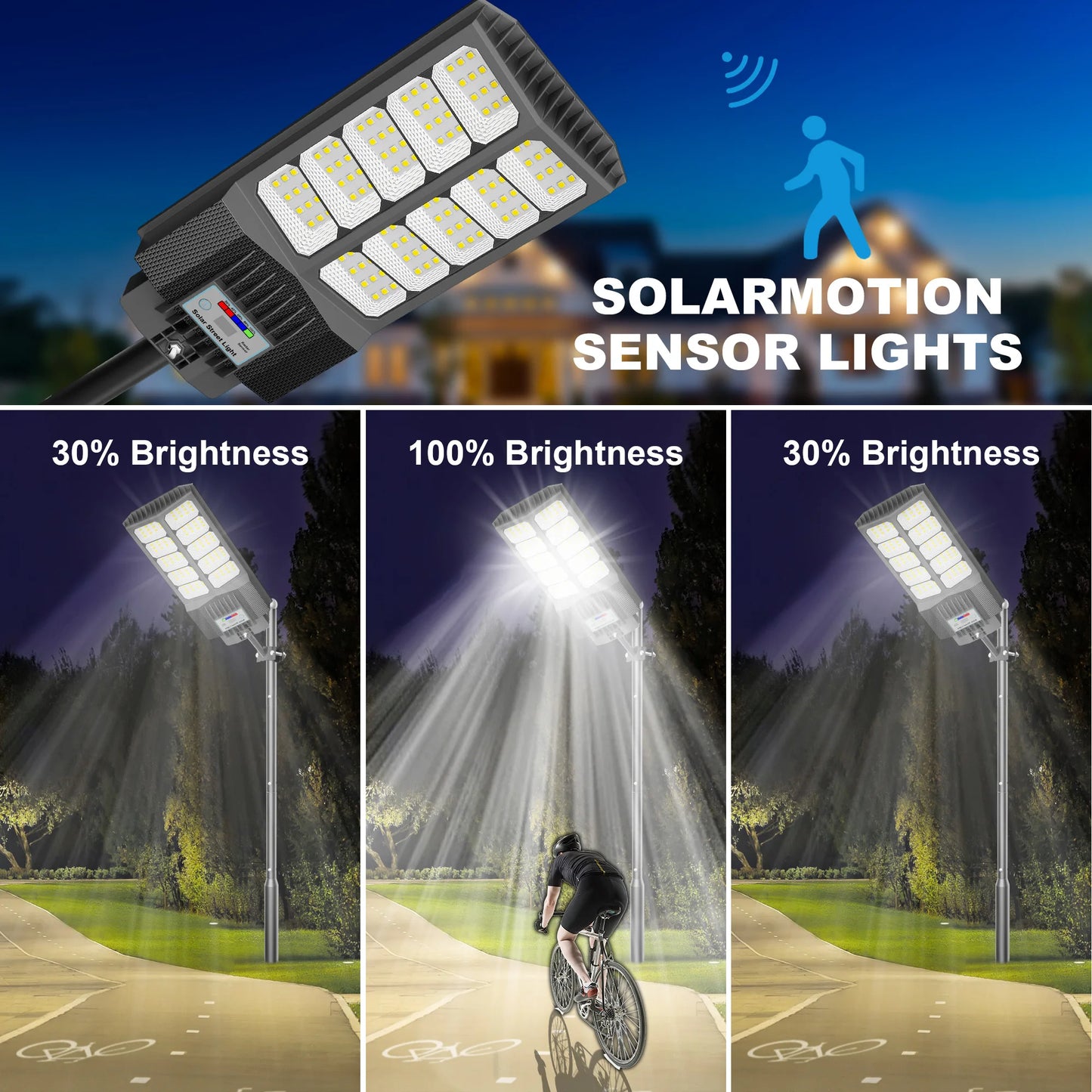 4-Pack Solar LED Street Lights, Motion Sensor & Remote Control, Dusk to Dawn Auto Light Control with 3 Adjustable Brightness Modes, IP65 Waterproof Outdoor Lamp, Ideal for Yard, Patio, Garage, Basketball Court, Walkway, Parki