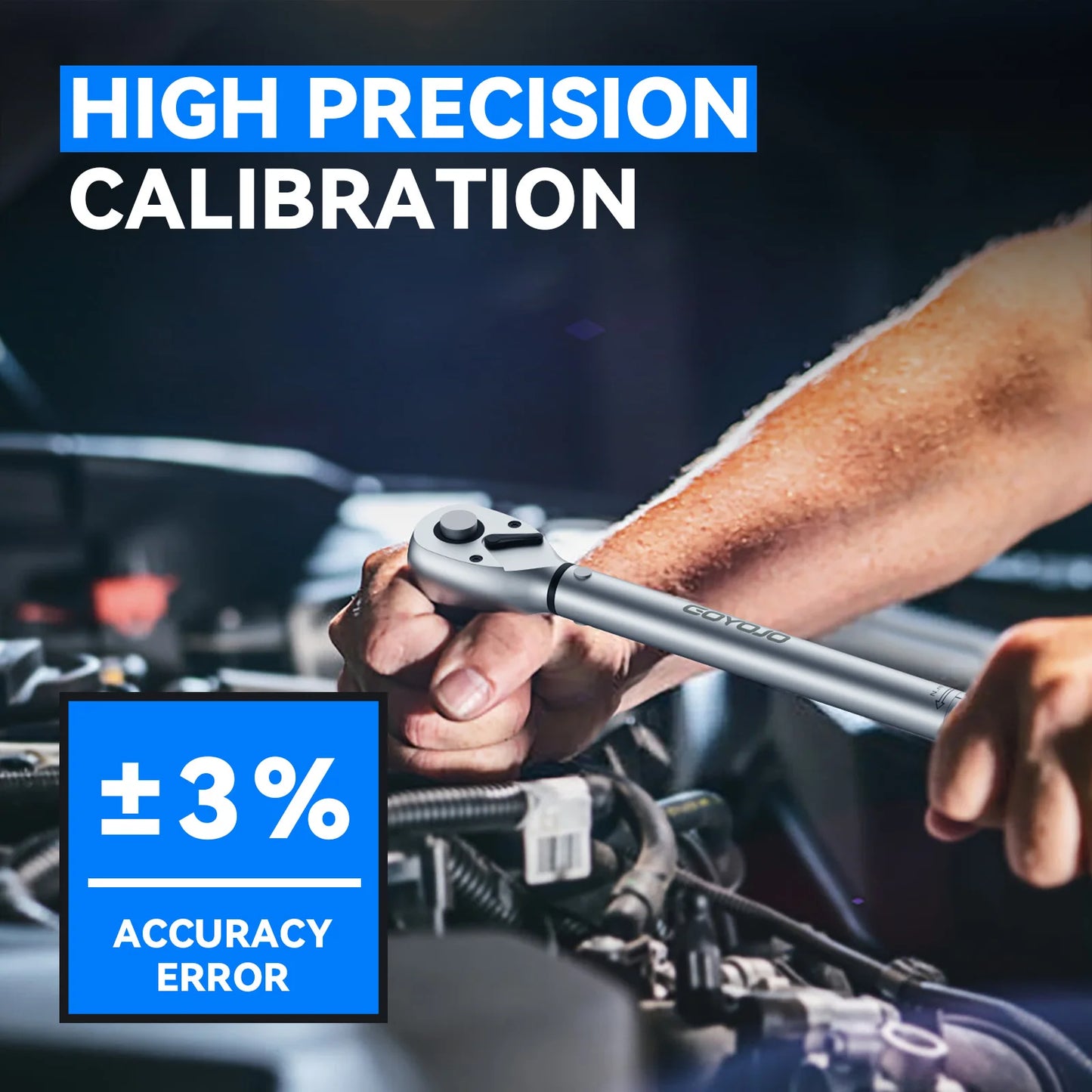 GOYOJO 3/8-Inch Drive Click Torque Wrench 3.69-44.27 Ft-Lb/5-60 Nm, Dual-Direction Adjustable 72 Tooth Click Torque Wrench for Bike, Motorcycle and Car Repair