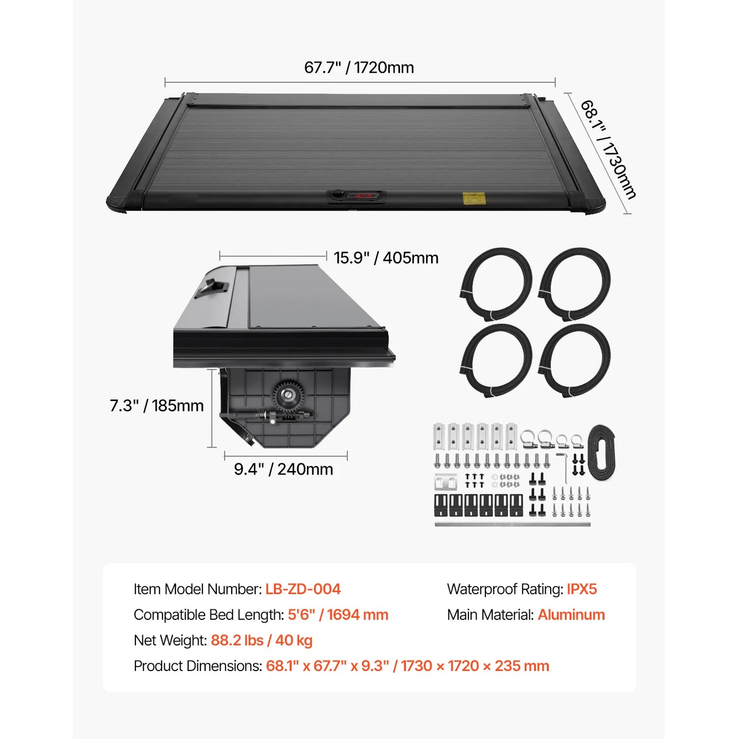 SucceBuy Retractable Tonneau Cover 5.5ft Aluminum with Drainage Pipe for 2021-2024 Ford F-150 Crew Cab Double-Lock T-Slot Design