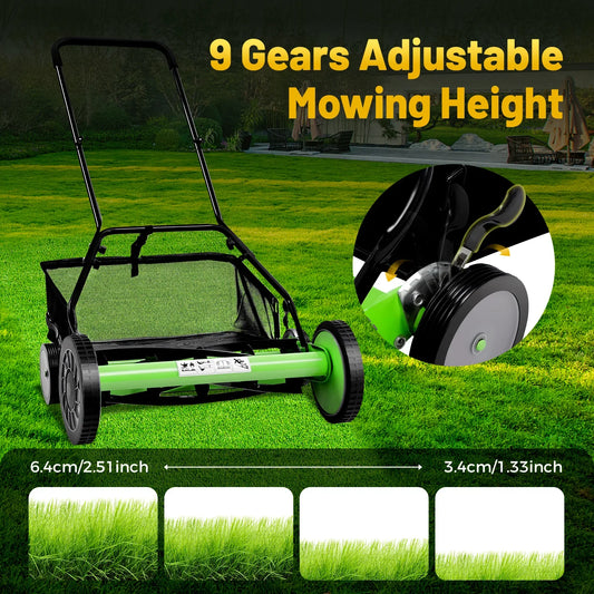 Walk-Behind Lawn Mower with 65 Manganese Steel Blades, Adjustable Height, Quiet Operation