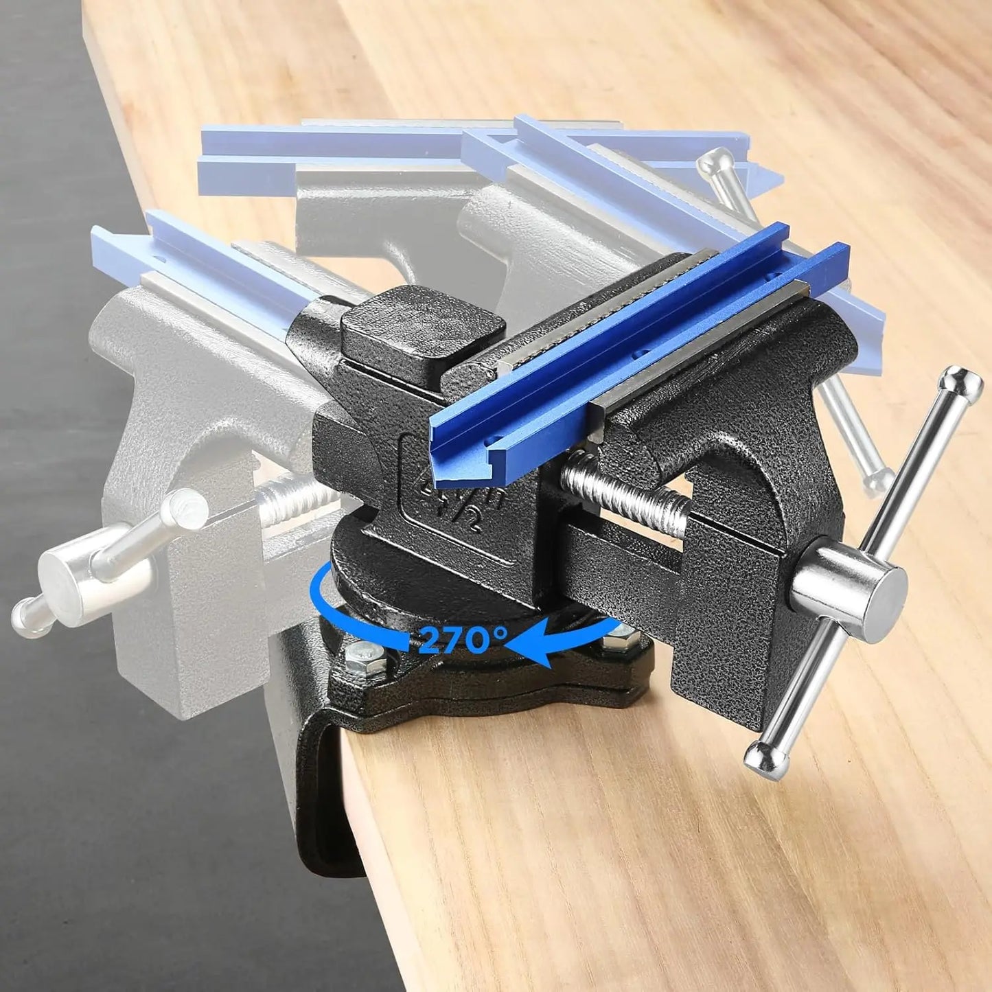 4.5" Heavy Duty Bench Vise with 270° Swivel Base, Ideal for Woodworking, Welding, and DIY Projects