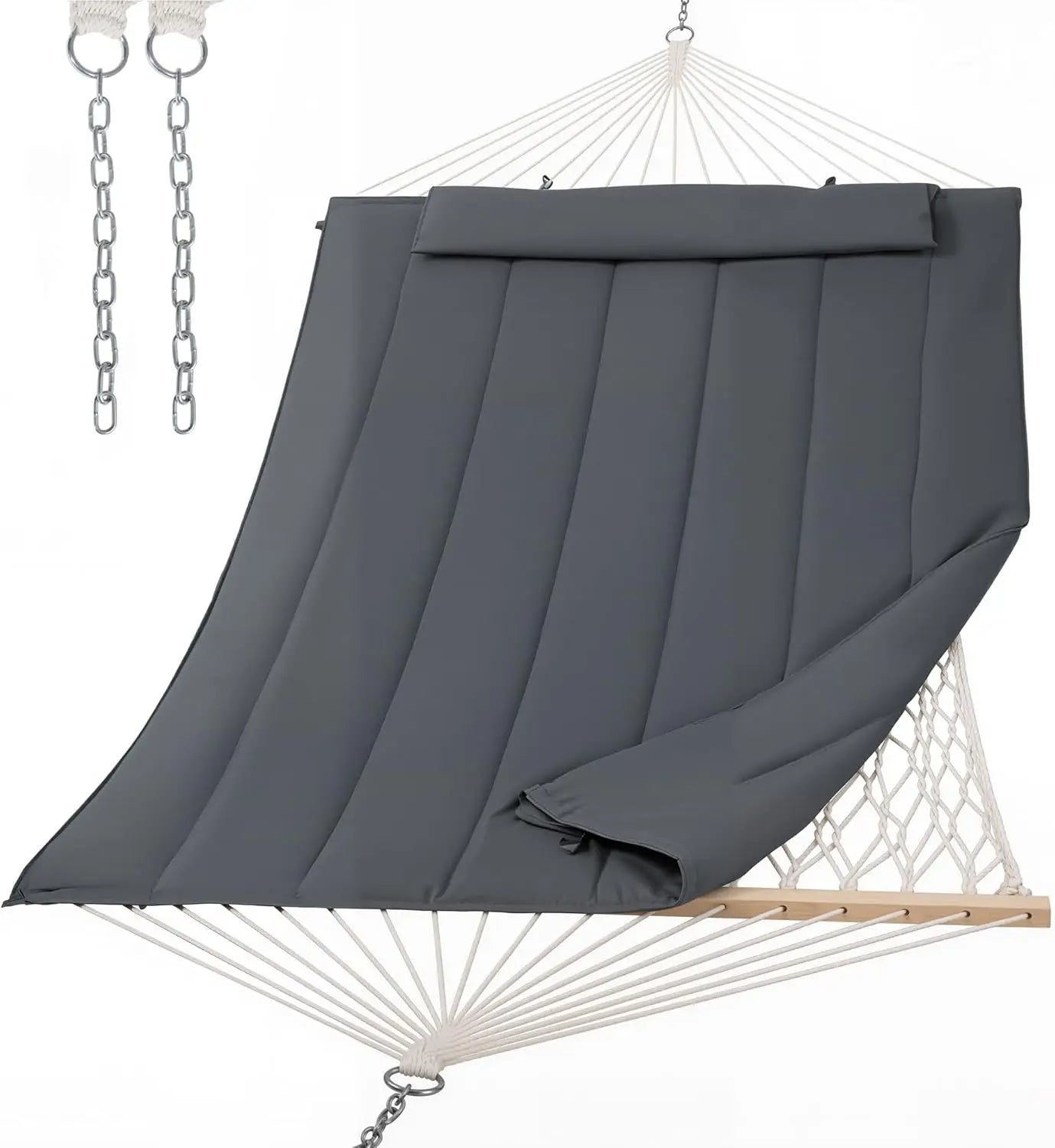 Two-person outdoor hammock for patio garden porch use in dark grey color