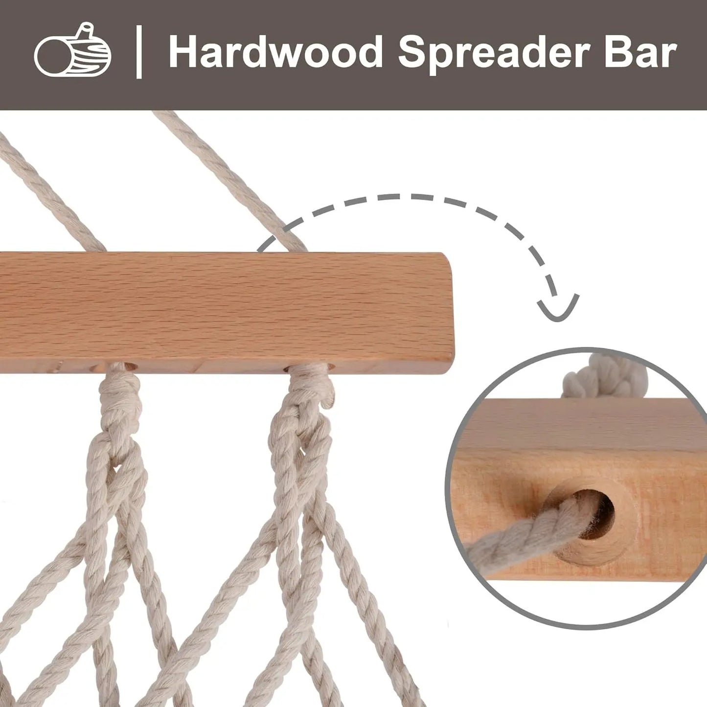 Hammocks Traditional Rope Double Hammock with Hardwood Spreader Bar and Carrying Bag, 450 lbs Capacity, Natural