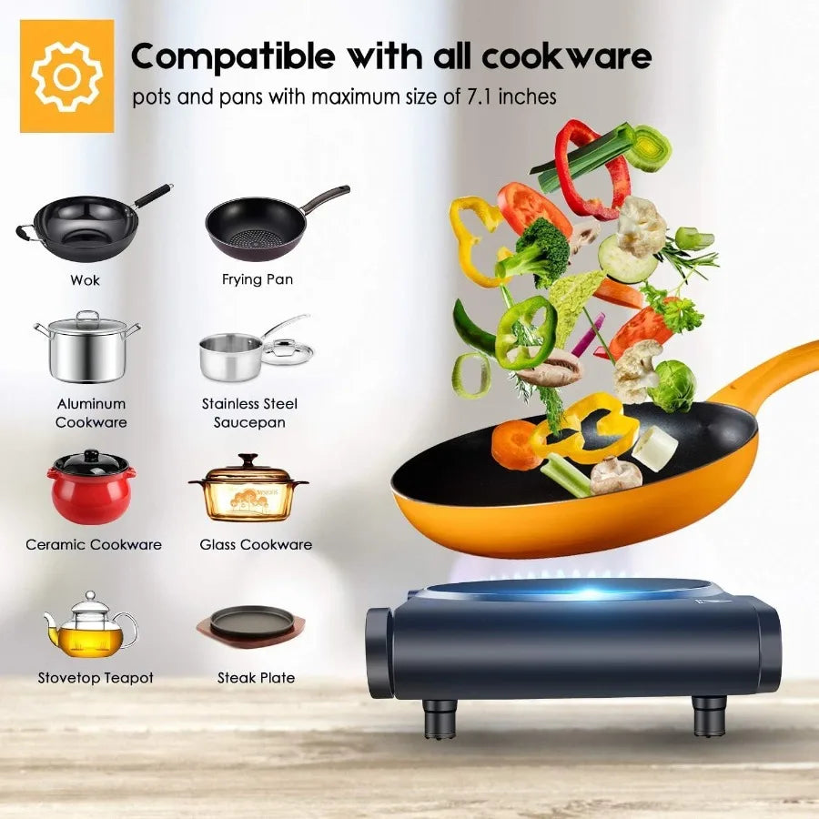 1200W Infrared Single Burner Electric Hot Plate Fast Heating Energy Efficient 7 Inch Ceramic Glass Portable Electric Stove with