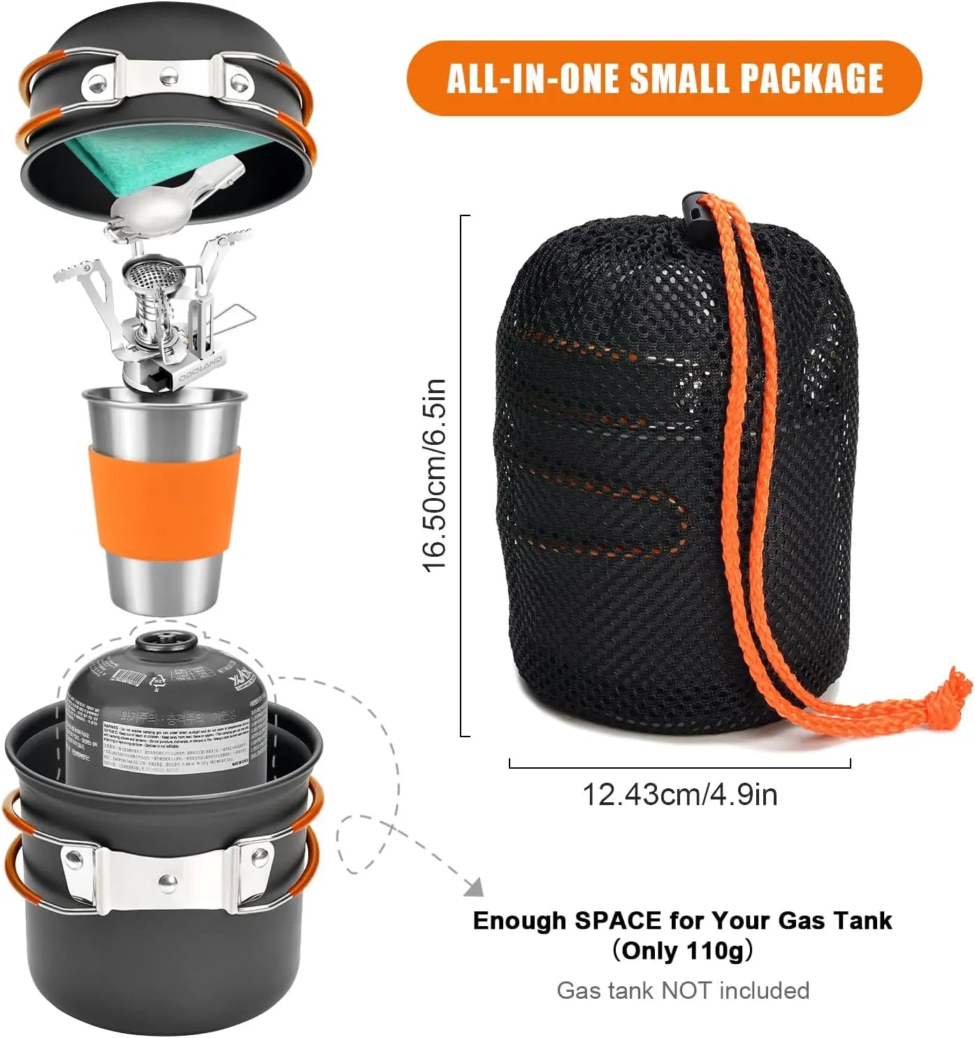 Camping Cookware Stove Carabiner Canister Stand Tripod Stainless Steel Cup Tank Bracket Fork Spoon Kit For Backpacking Outdoor Camping Hiking Picnic