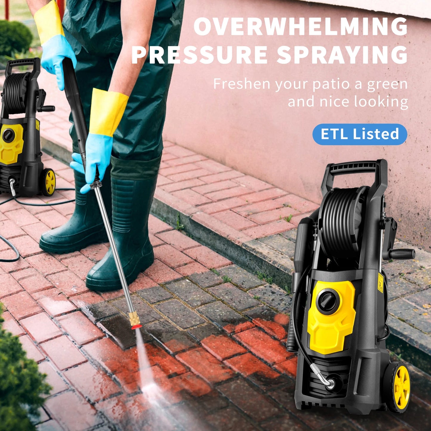 SucceBuy Electric Pressure Washer Power Washer Quick Connect Nozzles Foam Cannon Retractable Handle for Portable to Clean Patios