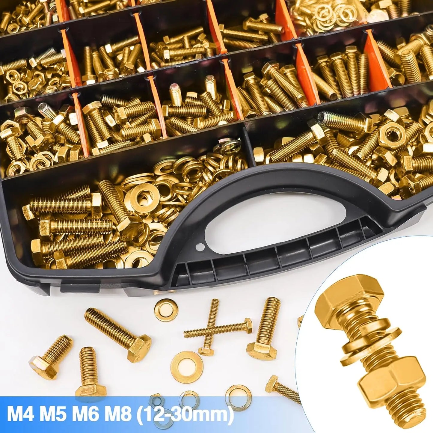 Grade 8.8 Metric Bolt Assortment Kit, 966Pcs M4 M5 M6 M8 Bolts and Nuts with Washers, Heavy Duty Hex Bolts Set with Handheld Box