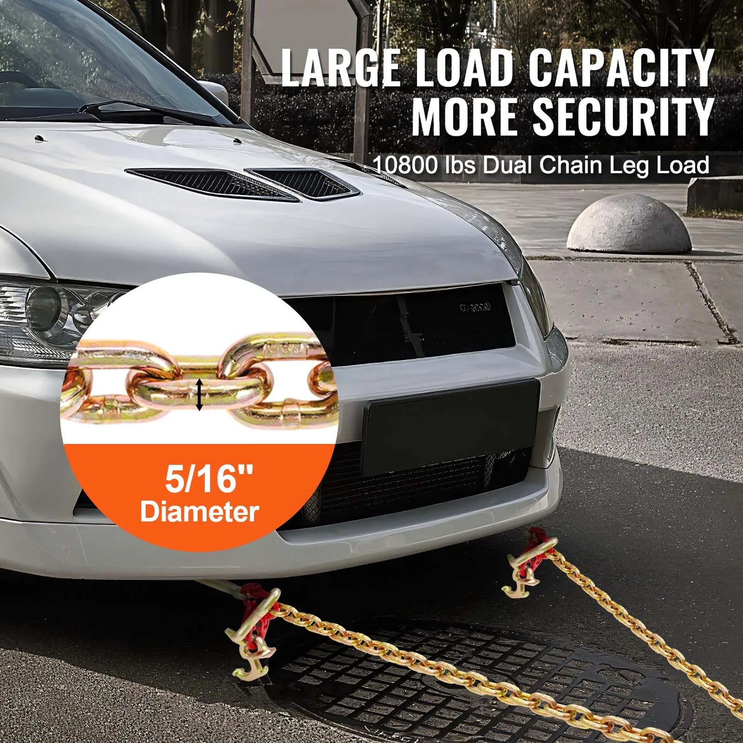 SucceBuy G80 V Towing Binder Chain with R/T/J Hook & Grab Hooks Transport Tow Bridle Chain for Flatbed Truck Wrecker Recovery