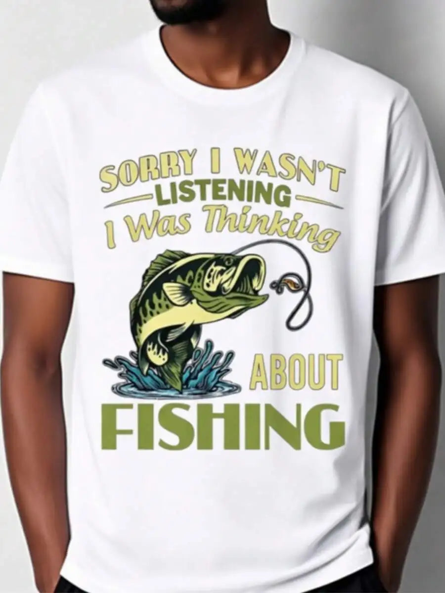 Cotton Mens Fishing Graphic Tee Casual Crew Neck Short Sleeve Shirt All Season Comfort