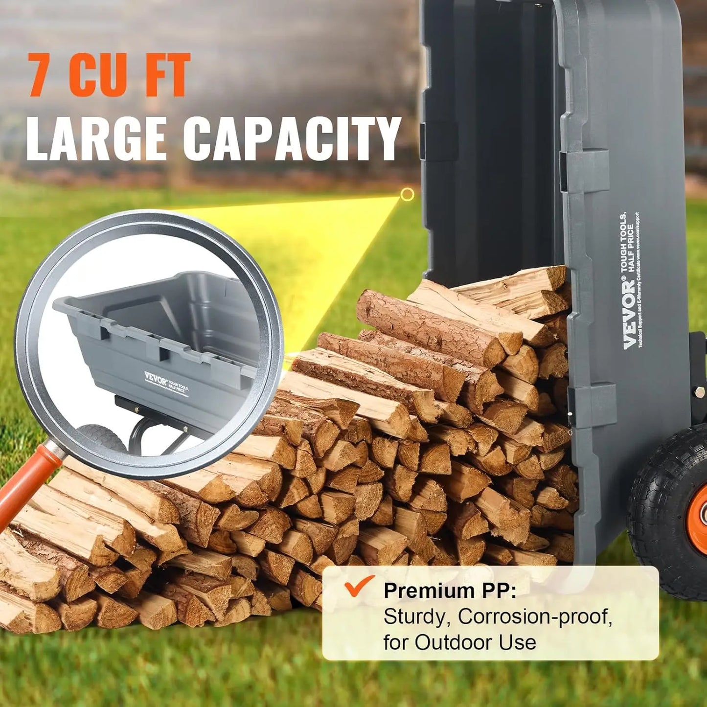 1200lbs 7Cu.Ft. Garden Dump Cart with 2-in-1 Convertible Handle and 13in All Terrain Wheels,