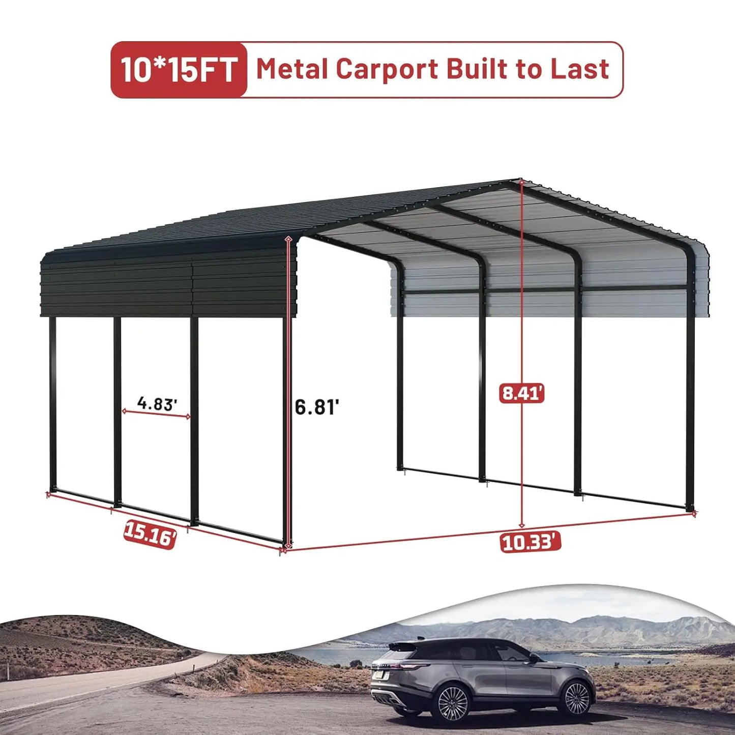 10x15FT Heavy Duty Metal Carport Galvanized Steel Roof Frame Canopy Shelter for Car Truck SUV Boat, Customized