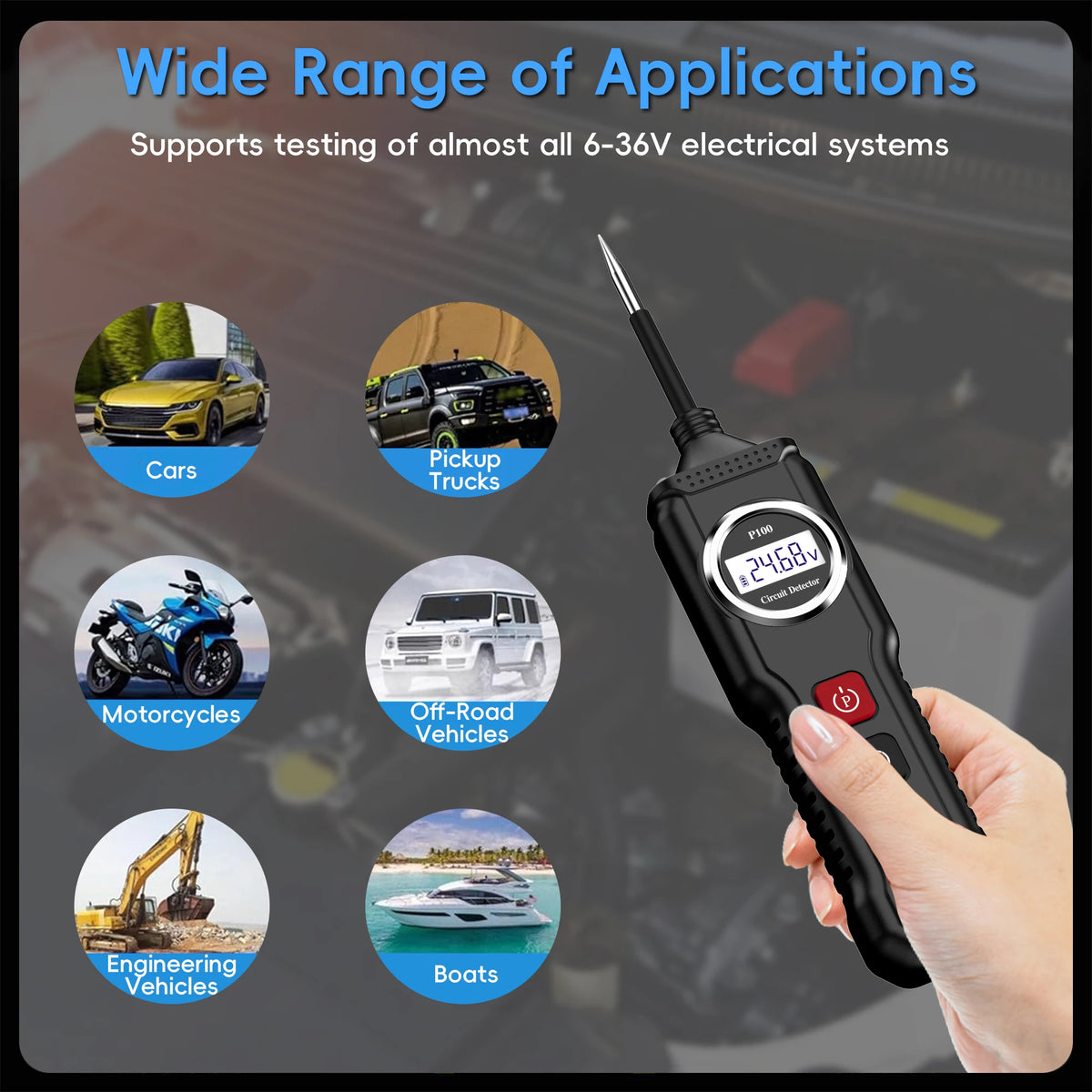 Power Circuit Probe Tester, 6V-24V DC Automotive Car Electric Fuse & Voltage Tester with LED Test Light, HD LCD Readout, Overload Protection, Short Circuit Finder with 14.7FT Cable