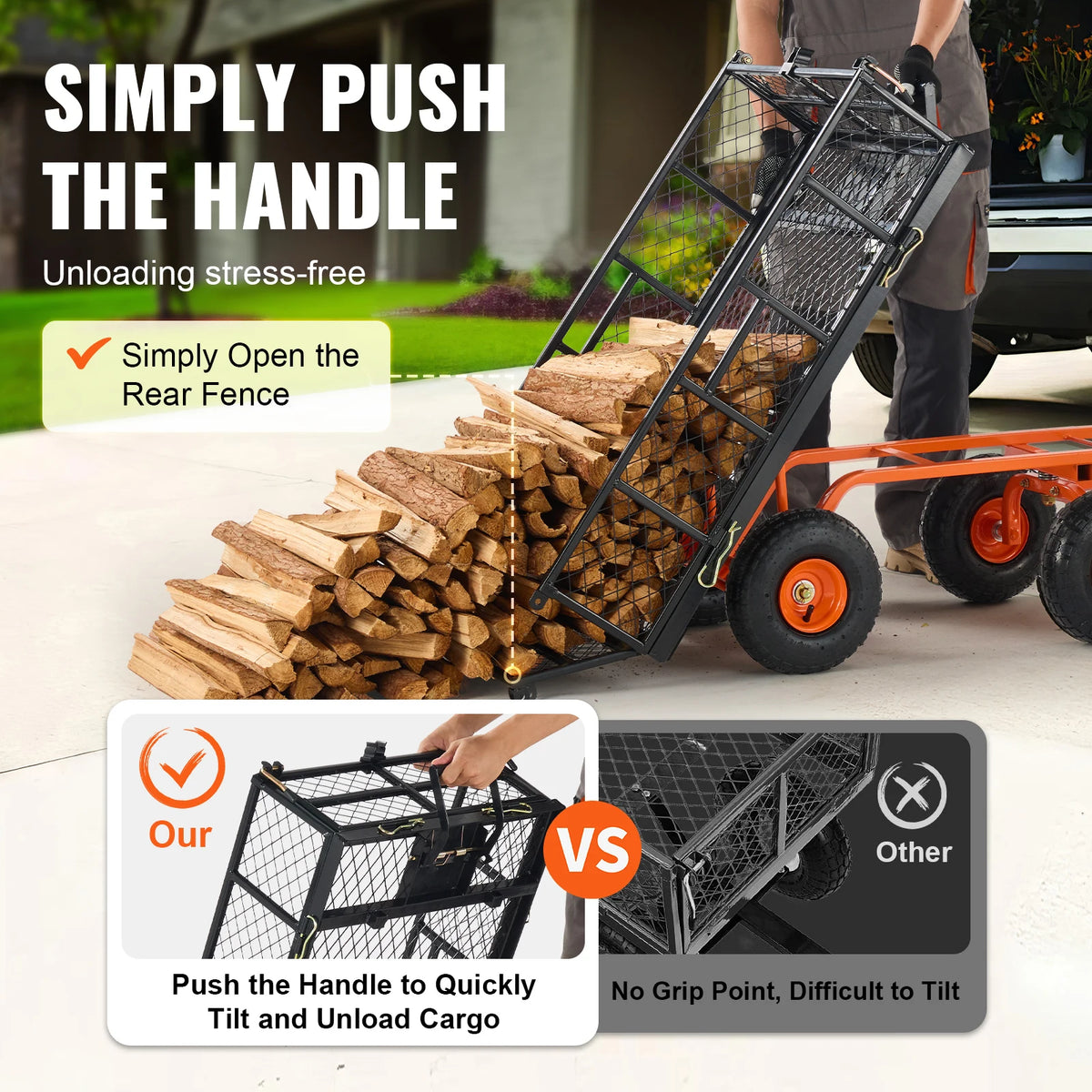 SucceBuy Heavy Duty Metal Garden Utility Dump Cart