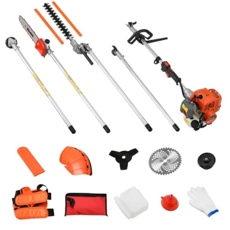 41.5cc Gas Hedge Trimmer Weed Eater 5 in 1 Multi Functional Trimming Tools Gas Weed Wacker Pole Saw for Tree Trimming Brush Cut