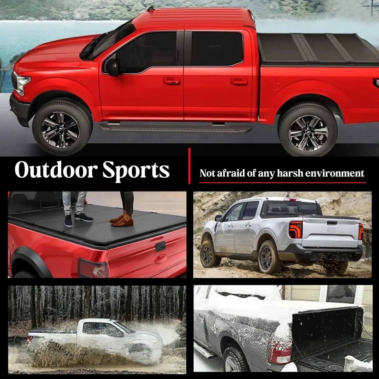 AP03 4.6FT 3-Fold Hard Tonneau Cover for 2022-2025 Ford Maverick Truck Bed with Light