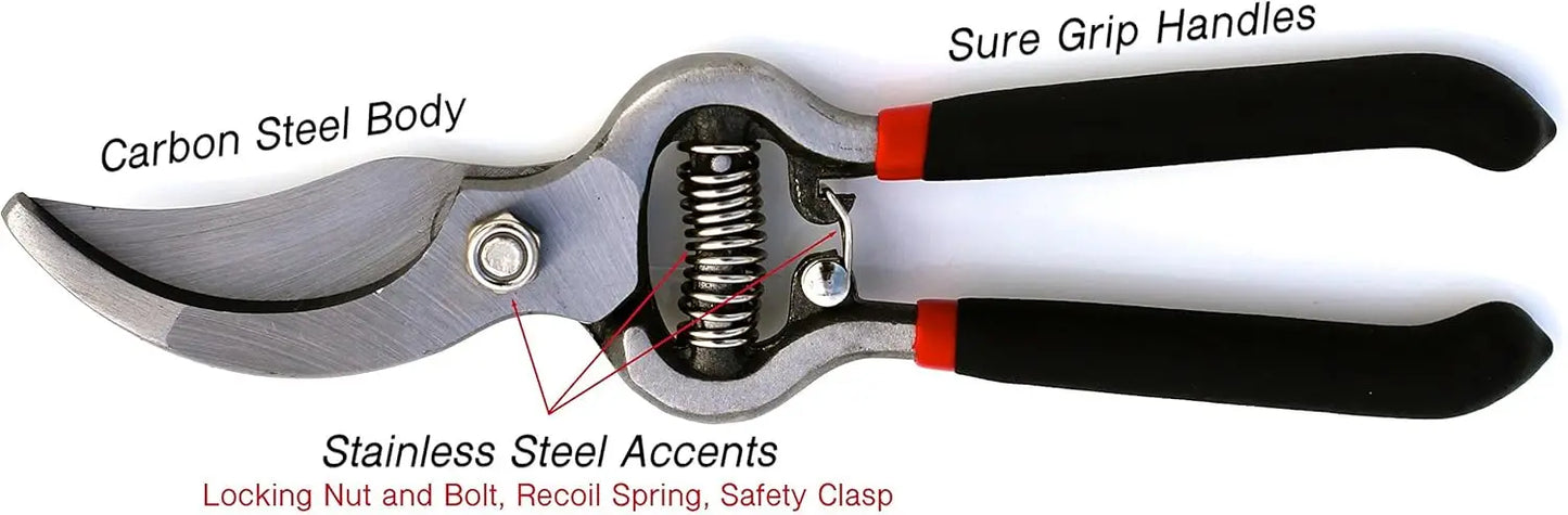 Classic Bypass Pruning Shears – Heavy Duty Forged Steel – Safety Lock – Non Slip Grips – Cuts 1" Diameter