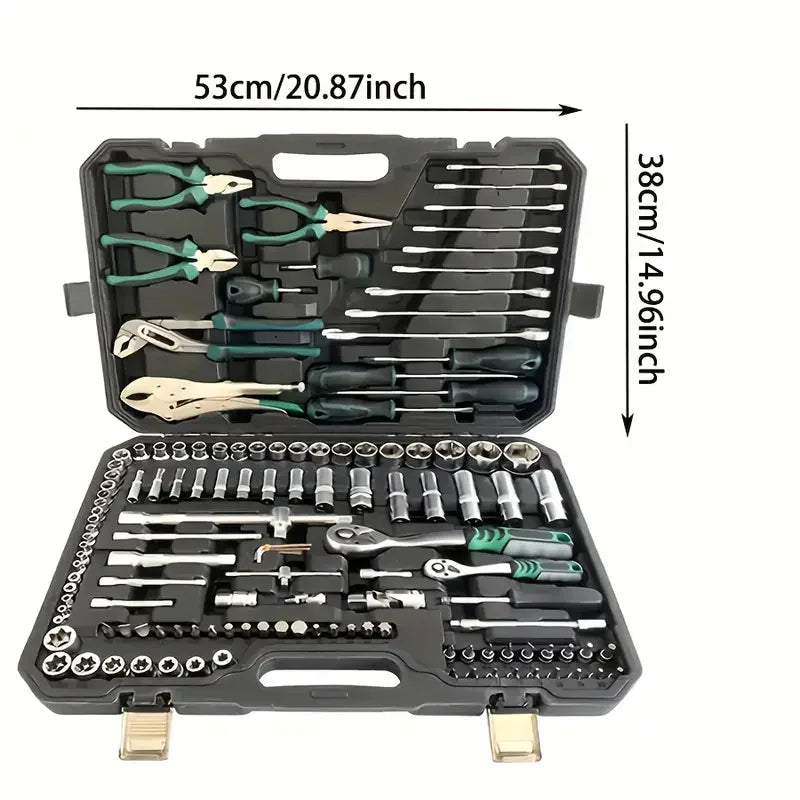 131-Piece Chrome Vanadium Steel 72-Tooth Quick Ratchet Wrench Dual-purpose Wrench Link Pearl Nickel Sleeve Tool Set