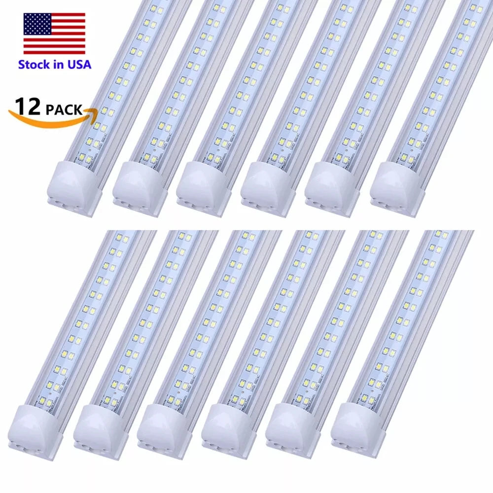 8FT Shop Light 100W 15000LM 6000K | 12-Pack Linkable Flat Led Shop Light | Plug & Play T8 Tube Lights for Garage, Warehouse,