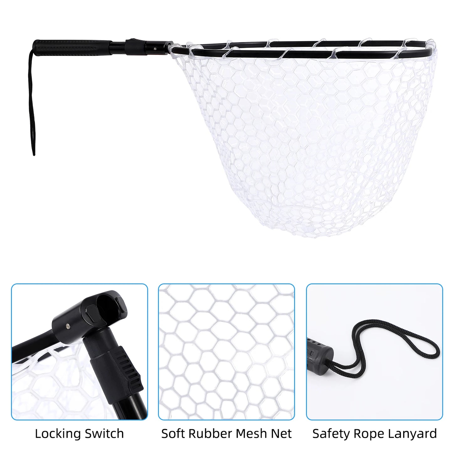 Foldable Fishing Net For Trout Soft Rubber Fishing Net With Handle Fly Fishing Landing Net For Easy Catch Release, Lightweight