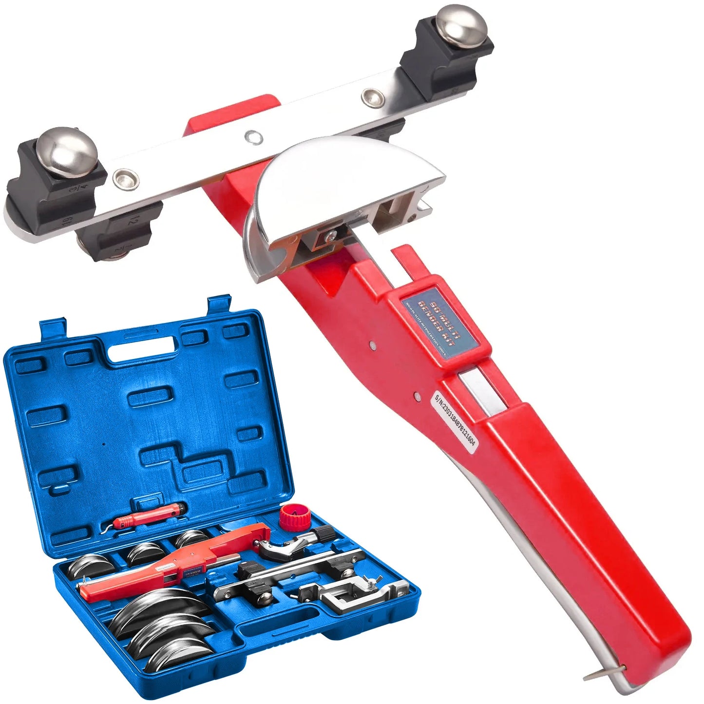 SIHAO Ratcheting Tube Bender 1/4"-7/8" OD, 90° Forward/Reverse Bending Tool with 7 Dies for Copper, Aluminum & Steel Pipes