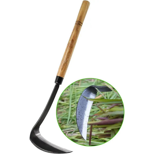 Weeding Sickle Hoe, 17 Gardening Hand Weeder Nejiri Kama Blade Tool Digging and Cutting Weed Remover, High-Carbon Steel One-Piec