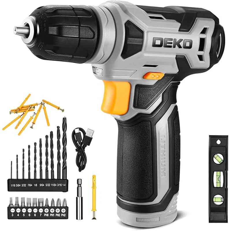 DEKO Cordless Drill Driver Set With Keyless Chuck LED Light
