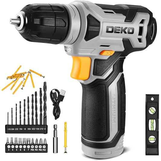DEKO Cordless Drill Driver Set With Keyless Chuck LED Light