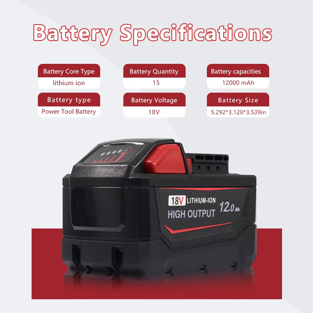 2-Pack 12000Ah High Capacity Replacement Battery for Milwaukee M18 18V Batteries Model 48-11-1890 48-11-1850
