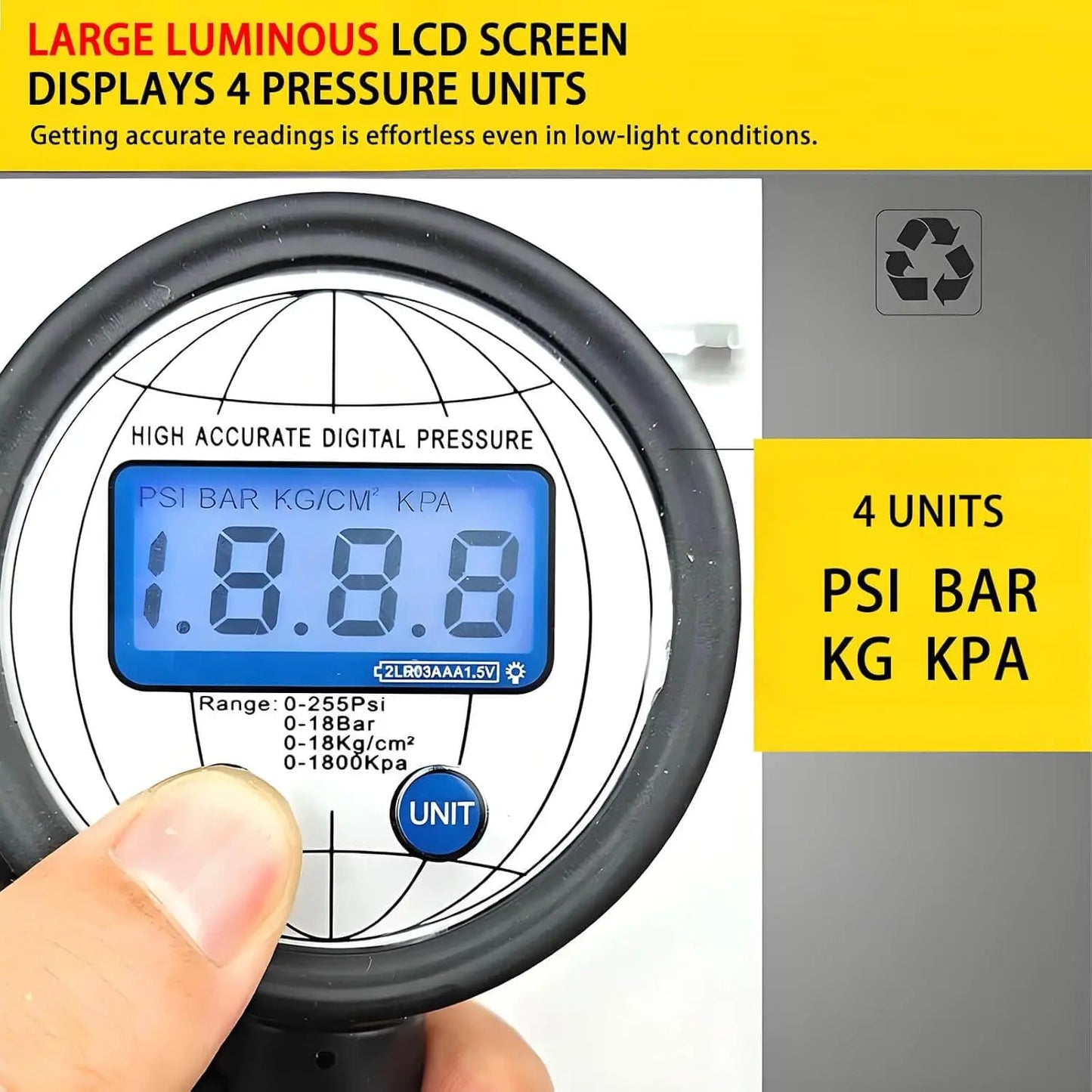 Digital Tire Inflator With Pressure Gauge 255 PSI For Cars
