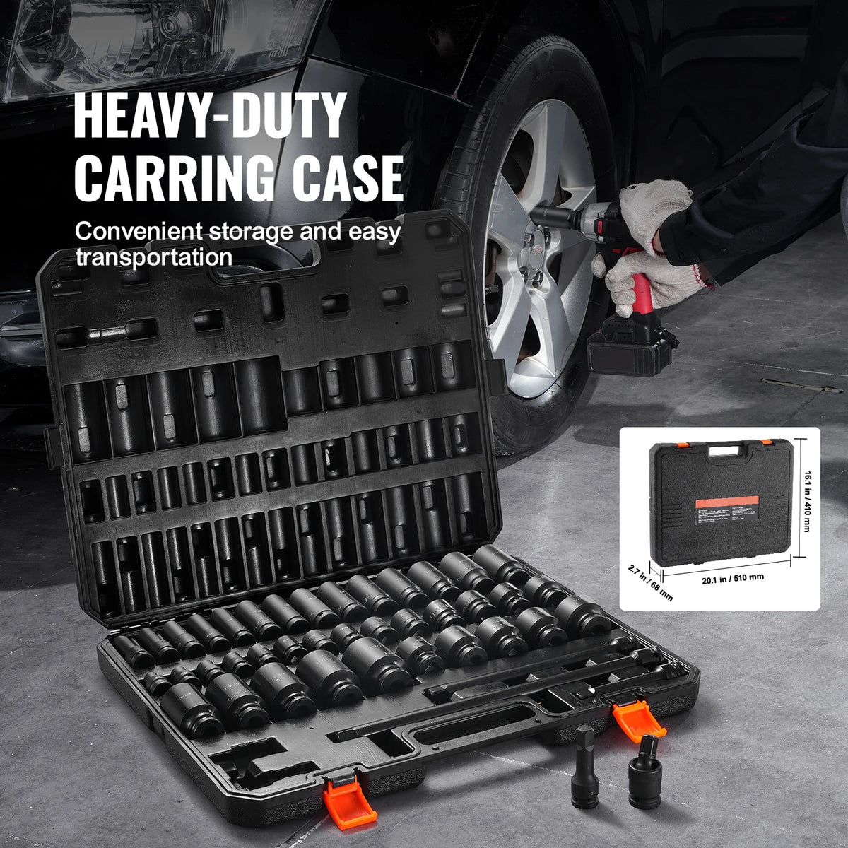 SucceBuy 1/2"Drive Impact Socket Set 43 Piece Deep Shallow Socket Set SAE 3/8"to1-1/2" 6 Point Cr-Mo Alloy Steel for Auto Repair