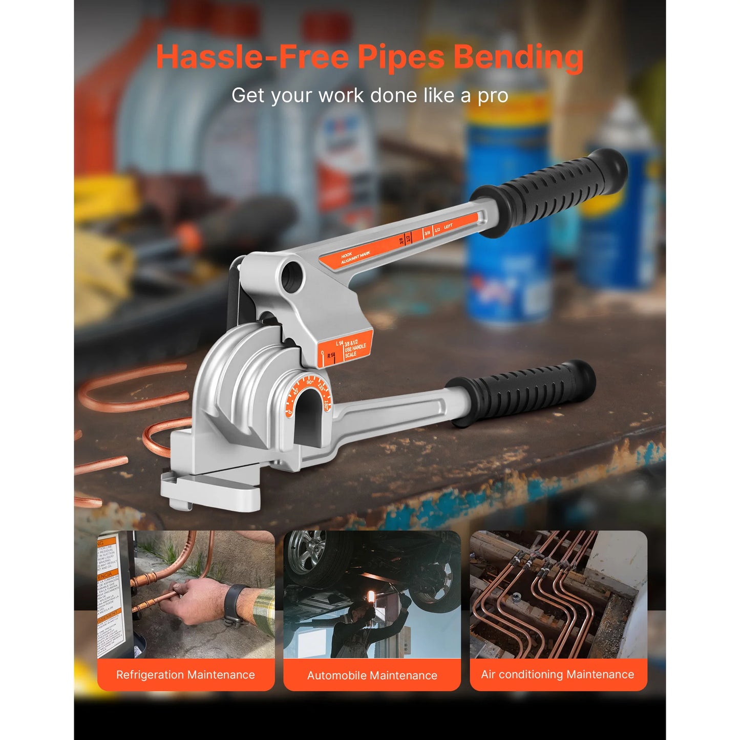 SucceBuy Pipe Tube Bender 1/4" 3/8" 1/2" OD 3 in 1 Manual Level Tube Bender 180° Copper Aluminum Pipes Bending Tool for Repair