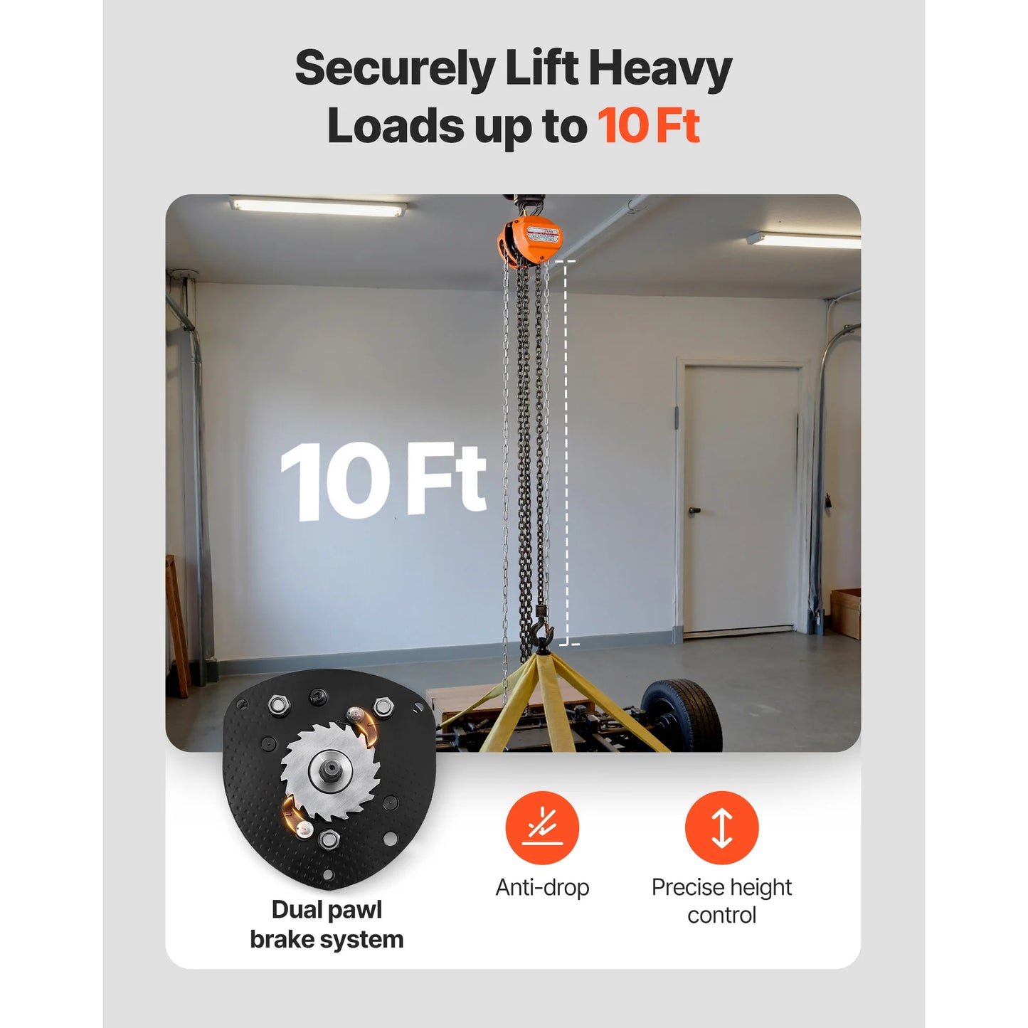 SucceBuy Hand Chain Hoist Manual Chain Block with Upgrade G80 Galvanized Chain 10 ft/20ft Lifting Height Pulley Hoist for Garage