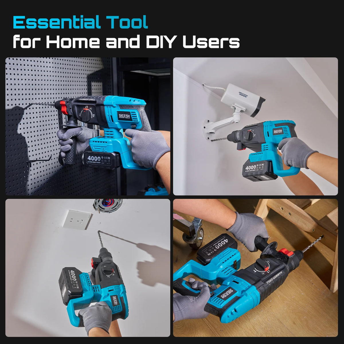 Seesii Cordless Hammer Drill Impact Wrench Grinder Combo Kit