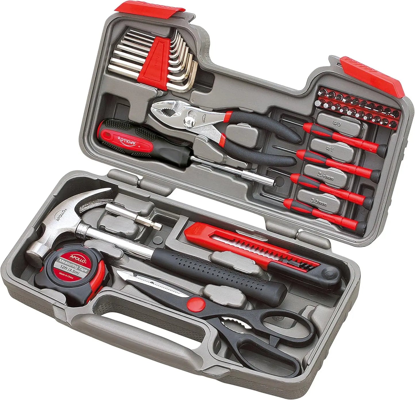 Apollo Tools 135 Piece Household Tool Set with Pivoting Dual-Angle 3.6 Volt Lithium-Ion Cordless Screwdriver Most-Needed Tool