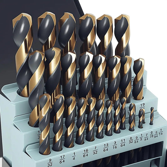 29Pcs Cobalt Drill Bit Set, 135° Tip HSS with Black Gold Finish for Stainless Steel, Plastic, Wood in Metal Case