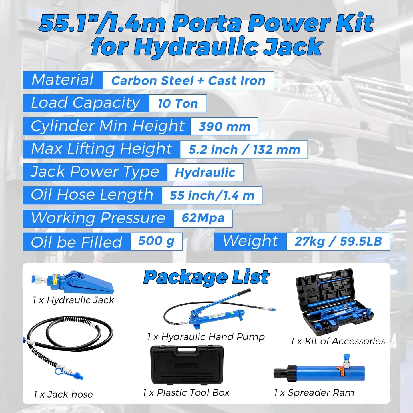 12 Ton Hydraulic Porta Power Kit 26455 lbs Heavy Duty Frame Repair Jack Set With 4.6ft Hose For Auto Body Car Truck Bending Lift