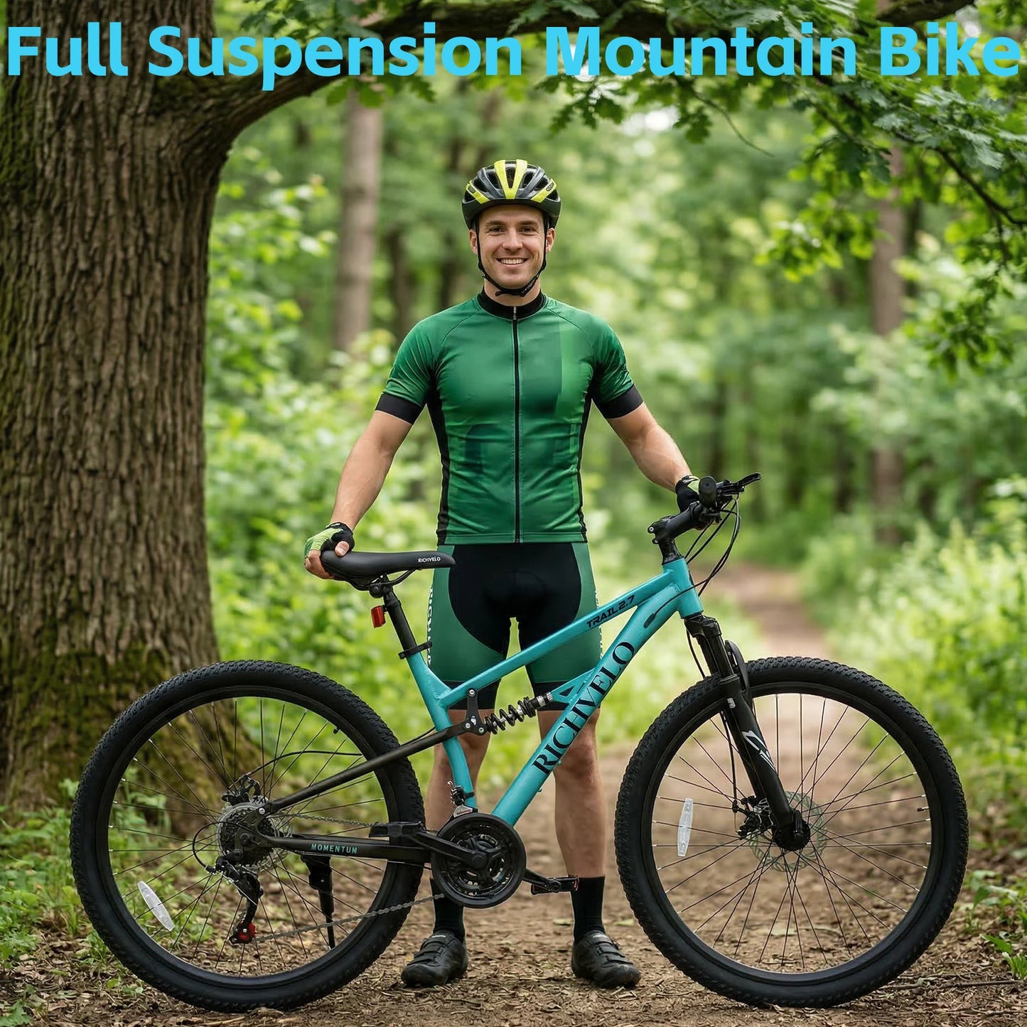24/26 Inch Mountain Bike, Full Suspension 21-Speed Mountain Bicycle with Dual Disc Brakes, Carbon Steel Frame MTB Bike for Teenagers Adult Men Women