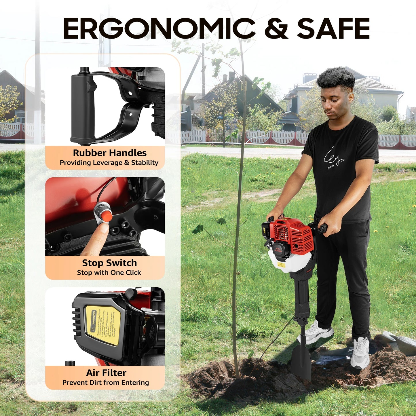 1900W Garden Tree Digger 52CC Petrol Tree Digger Shovel Root Cutting Transplant Garden Tool for Lawn Farm Tree Digging